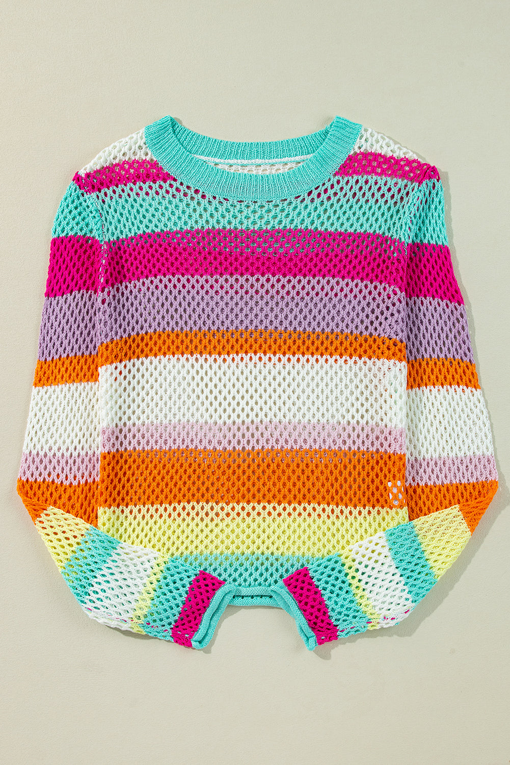 Rose Red Colorblock Patchwork Knit Crochet Eyelet Sweater Sweaters JT's Designer Fashion