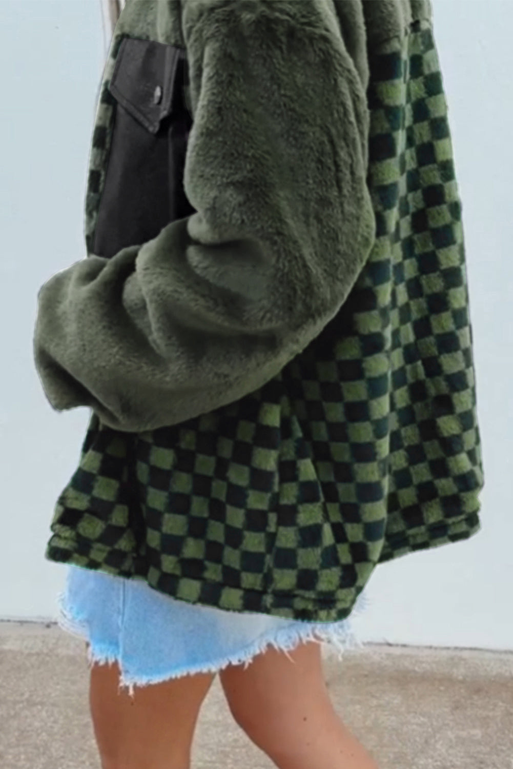 Vineyard Green Fleece Checkerboard Flap Pocket Snap Button Jacket Jackets JT's Designer Fashion