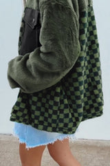 Vineyard Green Fleece Checkerboard Flap Pocket Snap Button Jacket Jackets JT's Designer Fashion