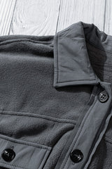 Gray Turn Down Collar Buttoned Shirt Jacket Jackets JT's Designer Fashion