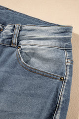 Dusk Blue Vintage Light Wash Ripped Raw Edge Flare Jeans Jeans JT's Designer Fashion
