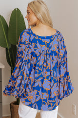 Blue Floral Print Batwing Sleeve Buttoned Loose Fit Shirt Blouses & Shirts JT's Designer Fashion