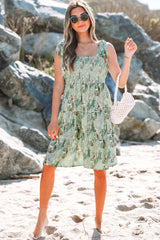 Gray Floral Knotted Strap Smocked Tiered Ruffle Mini Dress Floral Dresses JT's Designer Fashion