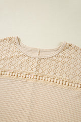 Oatmeal Lace Patchwork Waffle Short Sleeve Plus Size Top Plus Size Tops & Tees JT's Designer Fashion