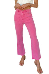 Pink Ankle-length Flare Leg Raw Hem Jeans Jeans JT's Designer Fashion