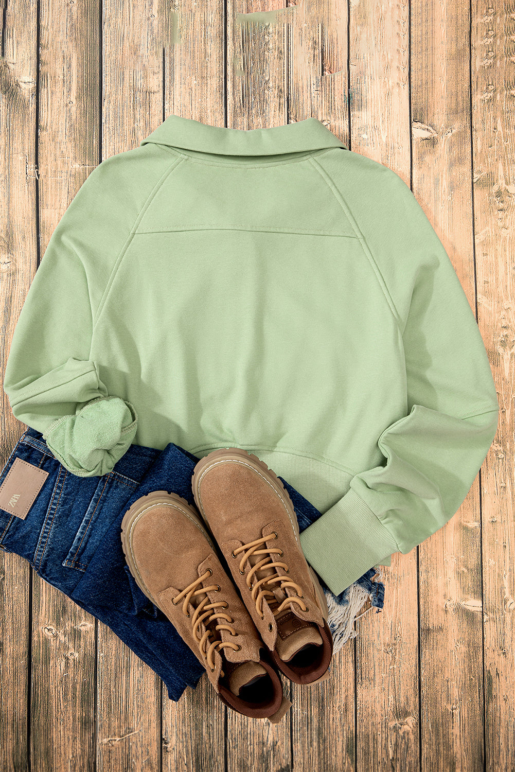 Smoke Green Quarter Zip Stand Neck Kangaroo Pocket Sweatshirt Sweatshirts & Hoodies JT's Designer Fashion