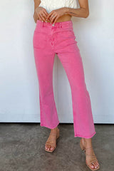 Pink Ankle-length Flare Leg Raw Hem Jeans Jeans JT's Designer Fashion