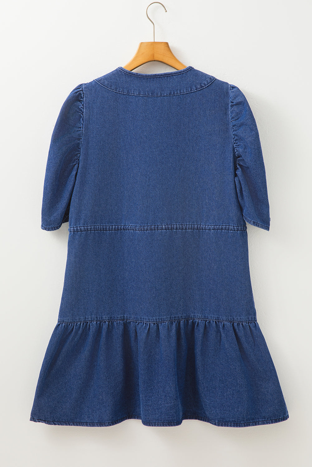 Blue Drawstring High Waist Puff Sleeve Denim Mini Dress Mini Dresses JT's Designer Fashion