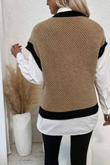 Light French Beige Contrast Trim Round Neck Batwing Sleeve Sweater Top Sweaters & Cardigans JT's Designer Fashion