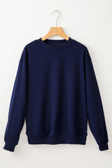 Navy Blue Solid Fleece Lined Drop Shoulder Terry Sweatshirt Sweatshirts & Hoodies JT's Designer Fashion