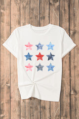 White Flag Day Stars Print Crew Neck T Shirt Graphic Tees JT's Designer Fashion