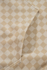 Khaki Checkered Print Kangaroo Pocket Drawstring Hoodie Sweatshirts & Hoodies JT's Designer Fashion