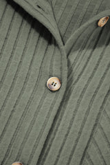 Mist Green Thermal Ribbed Texture Drop Shoulder Button Up Shacket Jackets JT's Designer Fashion