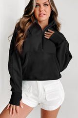 Black Quarter Zip Stand Neck Kangaroo Pocket Sweatshirt Sweatshirts & Hoodies JT's Designer Fashion