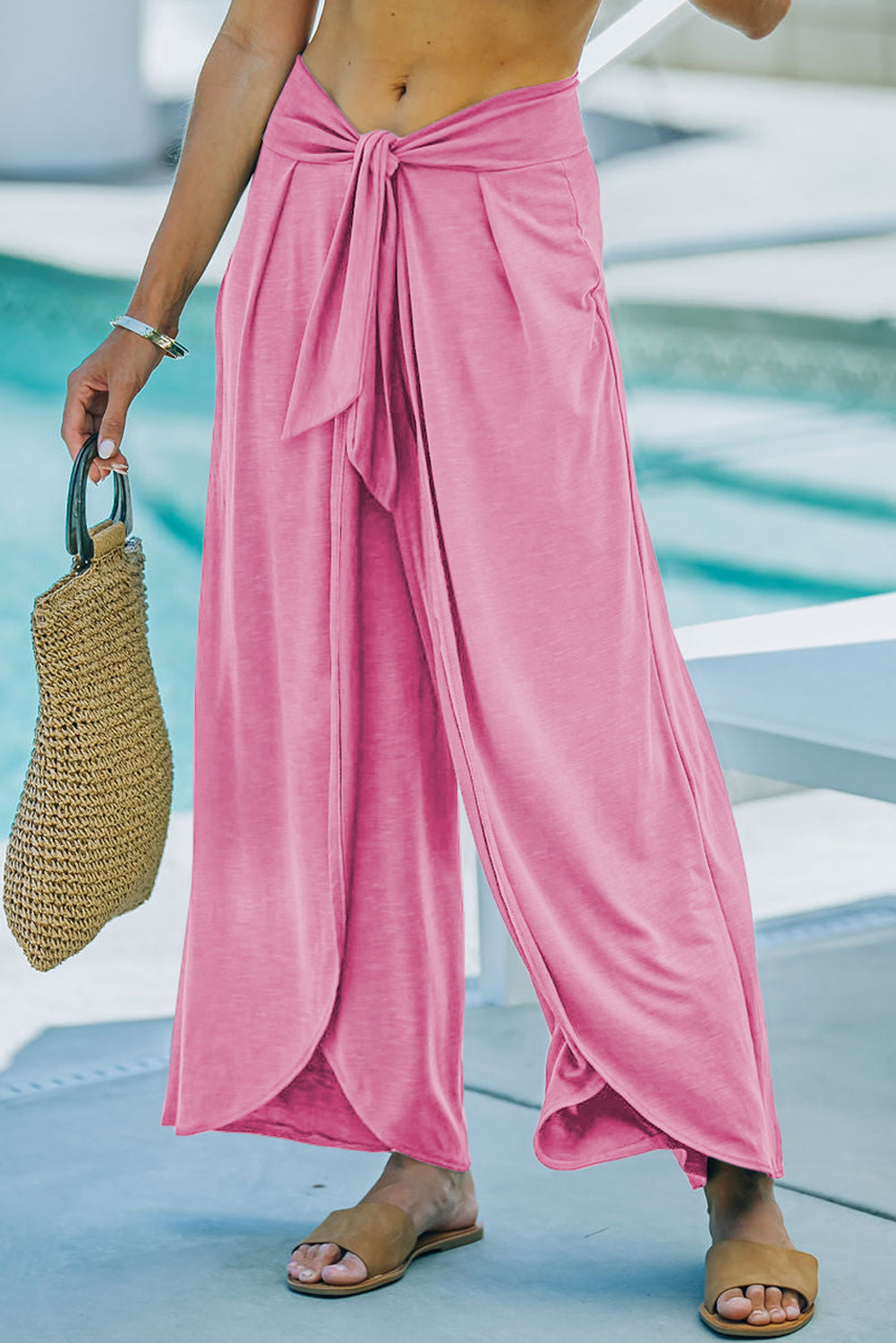 Bonbon Knotted Drop Waist Split Leg Relaxed Pants Pants & Culotte JT's Designer Fashion