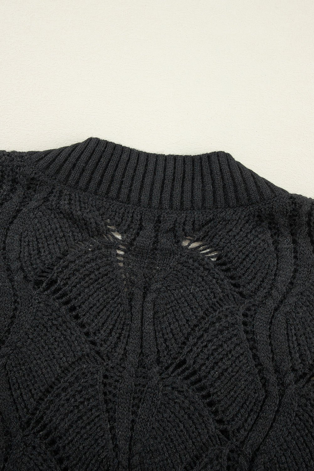 Black Hollow Out Knit V Neck Drop Shoulder Sweater Sweaters JT's Designer Fashion