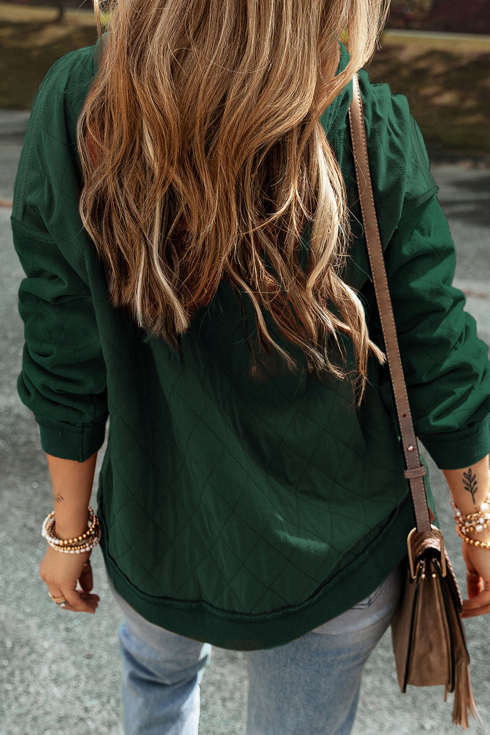 Blackish Green Quilted Patchwork Exposed Seam Hoodie Sweatshirts & Hoodies JT's Designer Fashion