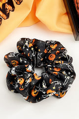 Black Halloween Pattern Print Hair Scrunchie Headwear JT's Designer Fashion