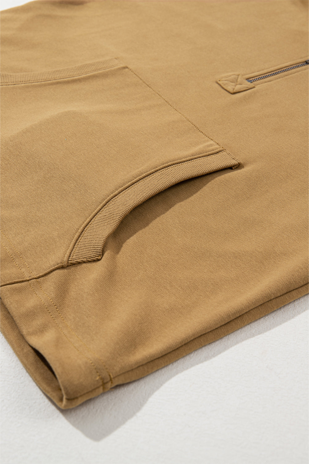 Brown Solid Kangaroo Pocket Half Zipper Oversized Hoodie Sweatshirts & Hoodies JT's Designer Fashion