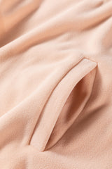 Light French Beige Colorblock Patchwork Half Zip Oversized Sherpa Hoodie Sweatshirts & Hoodies JT's Designer Fashion