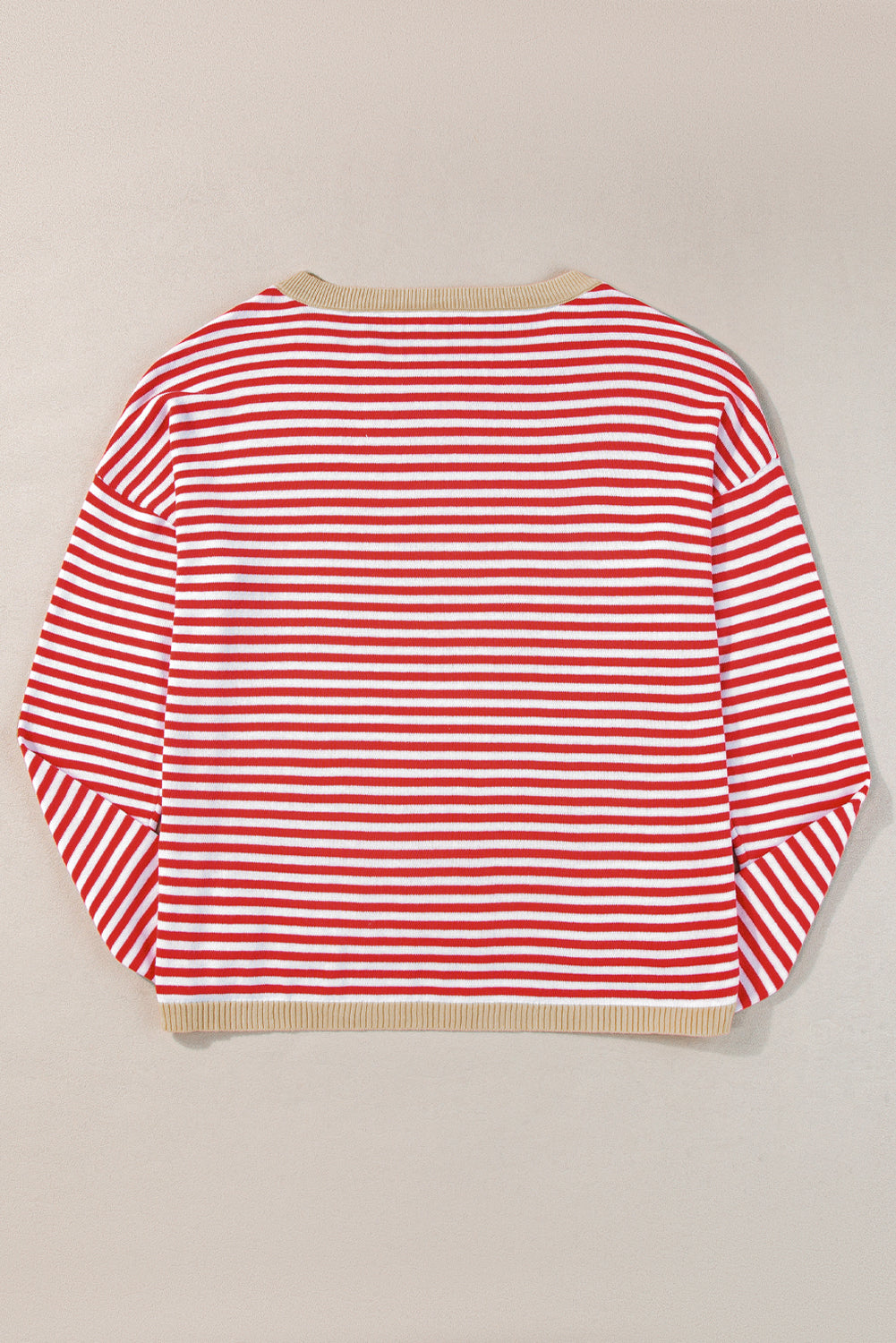 Fiery Red Contrast Trimmed Striped Drop Shoulder Sweater Sweaters JT's Designer Fashion