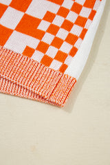 Orange Checkered Open Front Drop Shoulder Cardigan Cardigans JT's Designer Fashion
