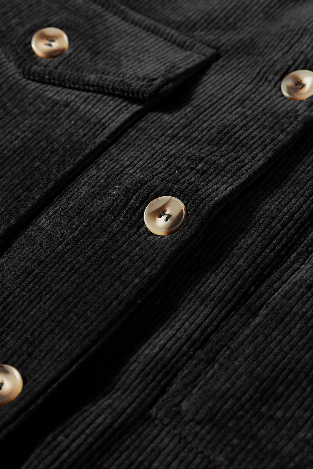 Black Corduroy Flap Pocket Button Up Shacket Jackets JT's Designer Fashion