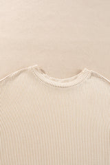 Parchment Corded Knit Long Sleeve Top and High Waist Shorts Set Short Sets JT's Designer Fashion