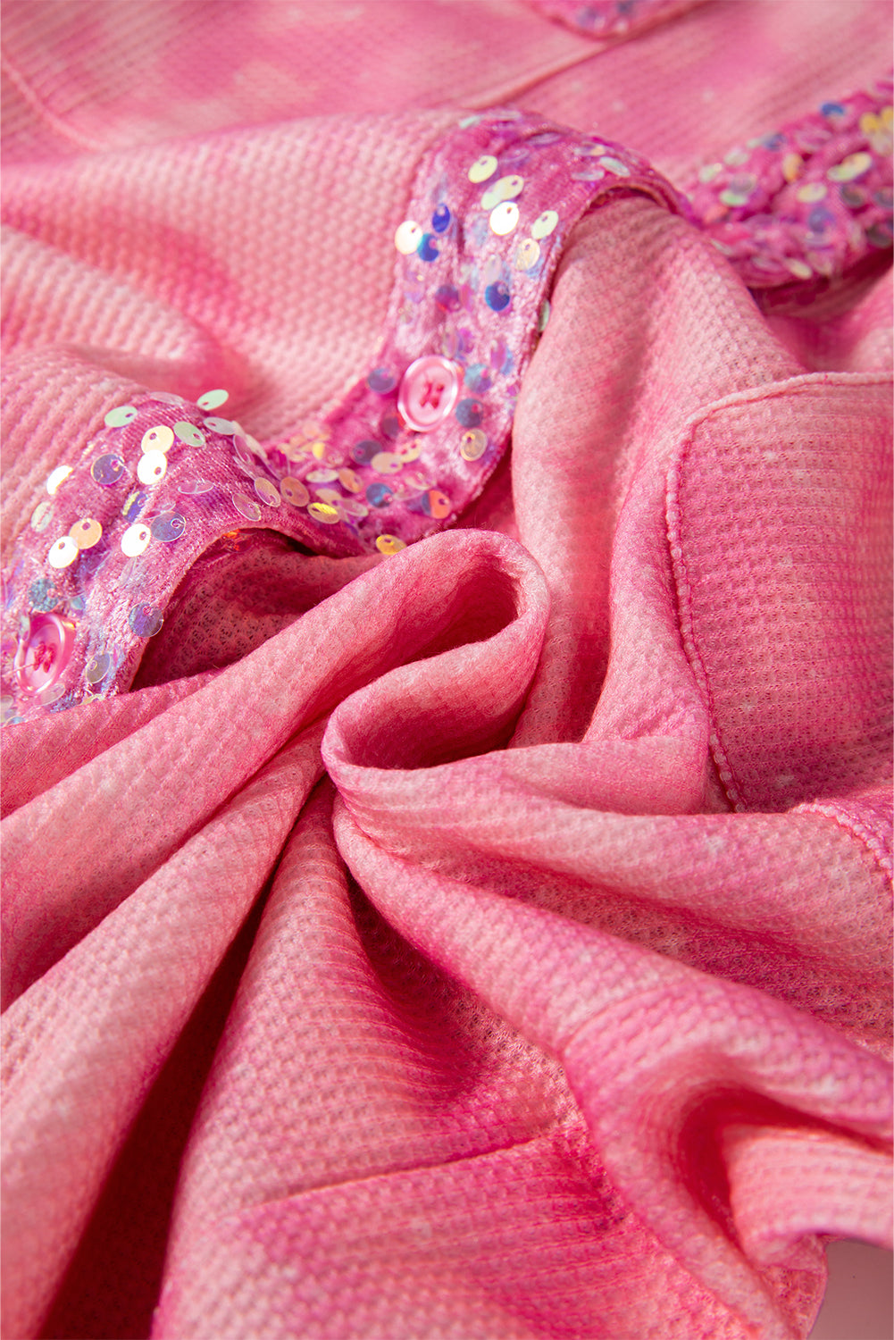 Apricot Pink Mineral Wash Sequin Patchwork Flap Pocket Shacket Jackets JT's Designer Fashion