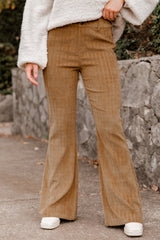 Grapefruit Orange Checkered Corduroy Flare High Waist Pants Pants & Culotte JT's Designer Fashion