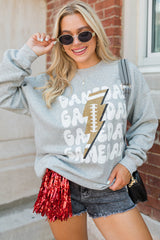 Gray GAME DAY Lightning Rugby Football Print Pullover Sweatshirt Graphic Sweatshirts JT's Designer Fashion