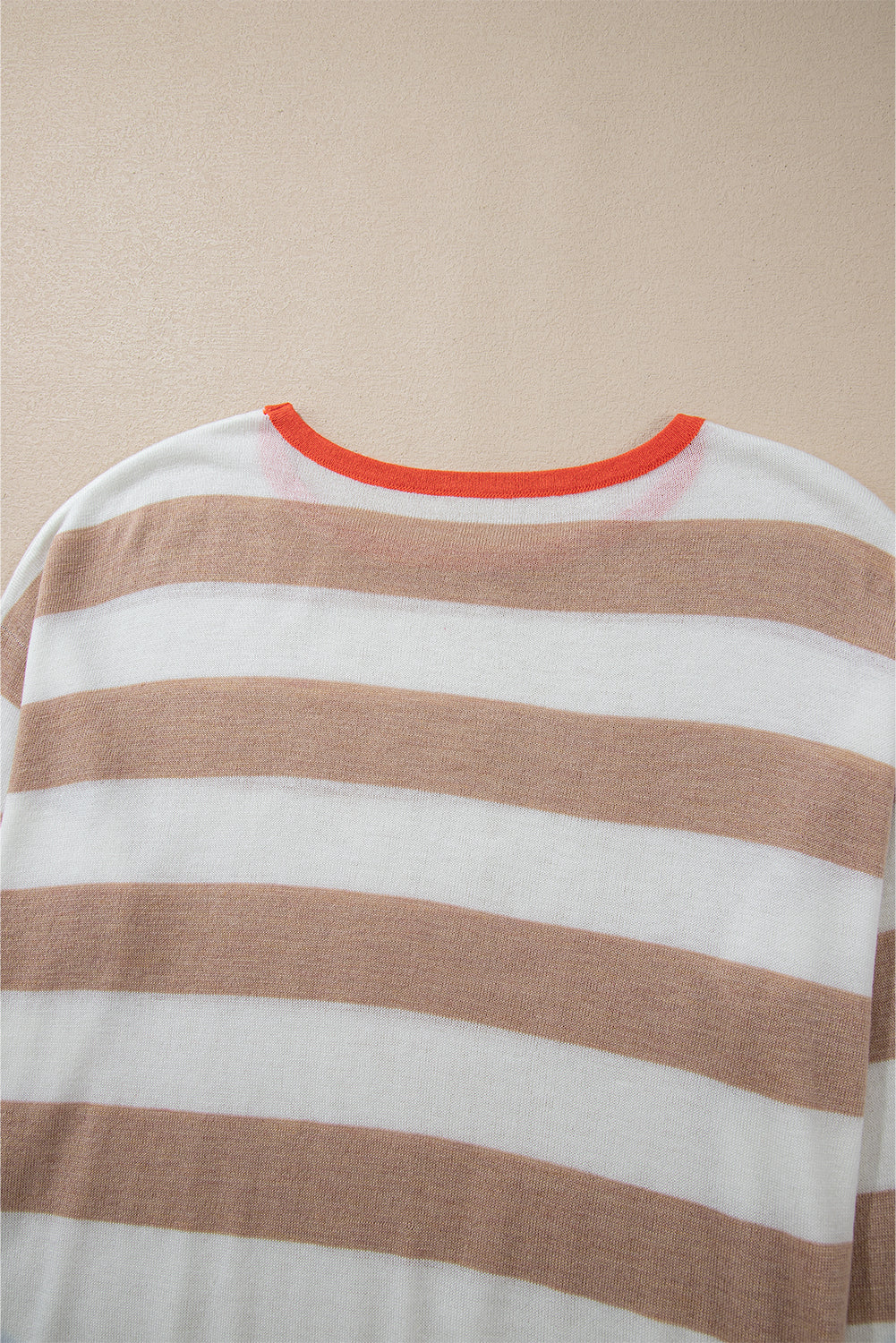 Apricot Colorblock Striped Round Neck Drop Shoulder Sweater Sweaters JT's Designer Fashion