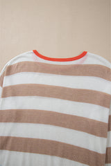 Apricot Colorblock Striped Round Neck Drop Shoulder Sweater Sweaters JT's Designer Fashion