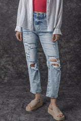 Sky Blue Light Wash Frayed Slim Fit High Waist Jeans Jeans JT's Designer Fashion