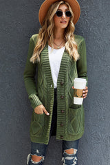 Green Front Pocket and Buttons Closure Cardigan Sweaters & Cardigans JT's Designer Fashion