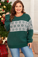 Green Christmas Snowflake Pattern Drop Shoulder Plus Size Sweater Green 50%Viscose+28%Polyester+22%Polyamide Plus Size Sweaters & Cardigans JT's Designer Fashion