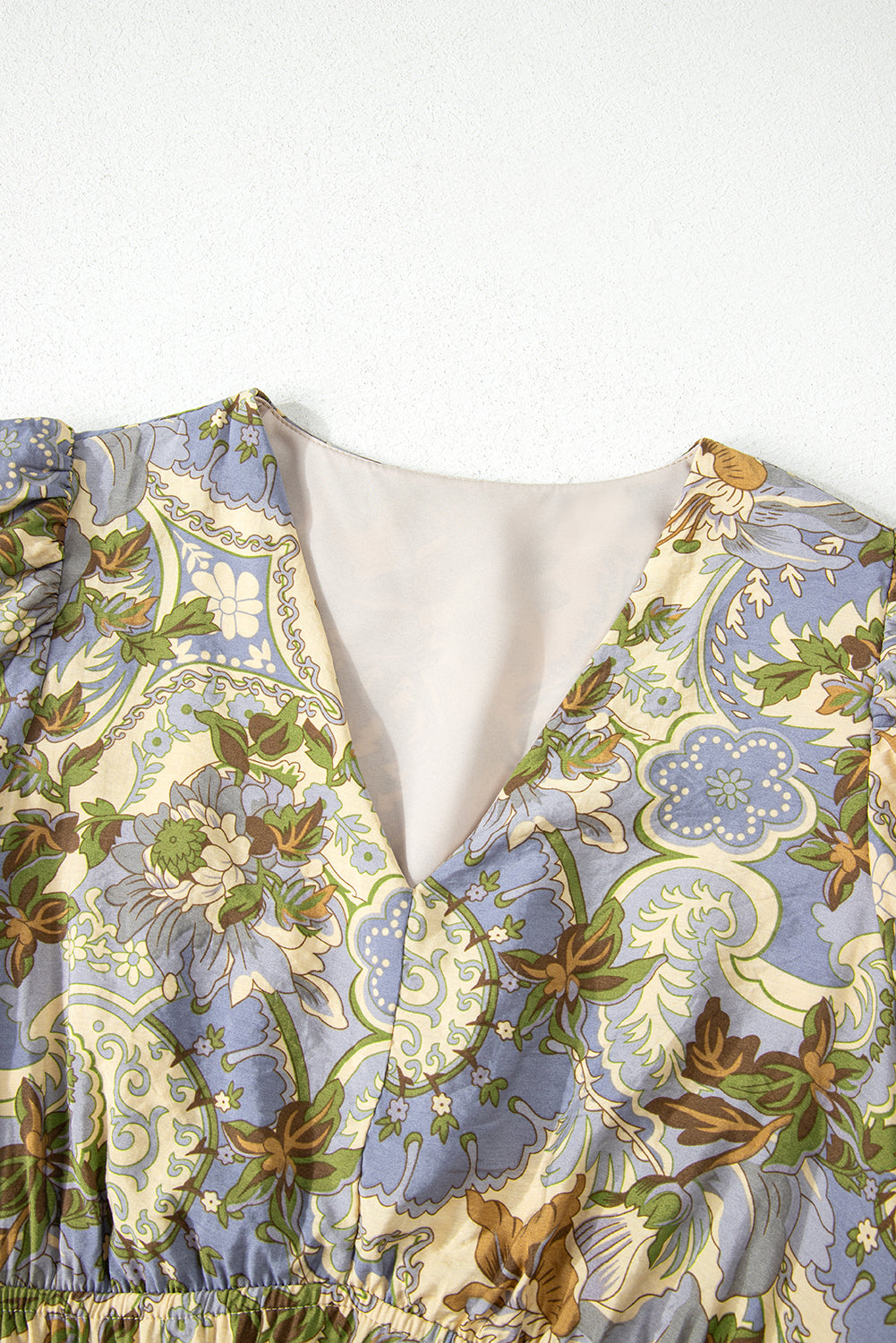 Multicolour Vintage Floral V Neck Short Puff Sleeve Long Dress Dresses JT's Designer Fashion