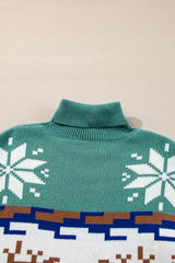 Canton Christmas Reindeer Snowflake Colorblock Turtleneck Sweater Sweaters JT's Designer Fashion