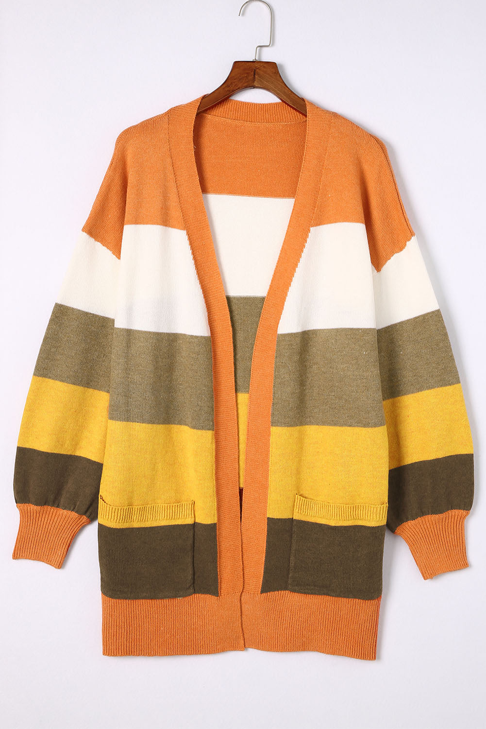 Open Front Pocketed Colorblock Cardigan Sweaters & Cardigans JT's Designer Fashion