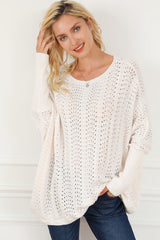 Beige Ribbed Hollow Knit Dolman Sleeve Sweater Sweaters & Cardigans JT's Designer Fashion