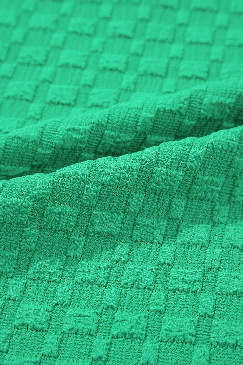 Bright Green Textured Puff Short Sleeve Notched V Neck Top Blouses & Shirts JT's Designer Fashion