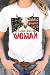 White American Woman Bull Skull Graphic T Shirt Graphic Tees JT's Designer Fashion