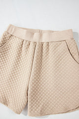 Parchment Solid Color Quilted Long Sleeve Top and Shorts Set Short Sets JT's Designer Fashion