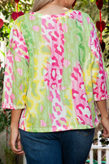 Multicolour Leopard Color Block Knitted Crewneck Plus Size T Shirt Plus Size Tops & Tees JT's Designer Fashion