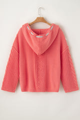 Gold Flame Cable Knit V Neck Contrast Drawstring Hooded Sweater Sweaters JT's Designer Fashion
