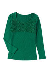 Green Lace Crochet V Neck Long Sleeve Top Long Sleeve Tops JT's Designer Fashion