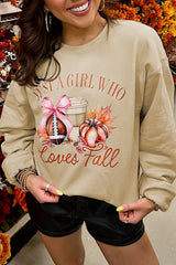 Parchment Just a Girl Who Loves Fall Printed Sweatshirt Parchment 50%Polyester+50%Cotton Graphic Sweatshirts JT's Designer Fashion