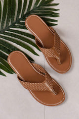 Chestnut Braided Strap Leather Flip Flop Slippers JT's Designer Fashion
