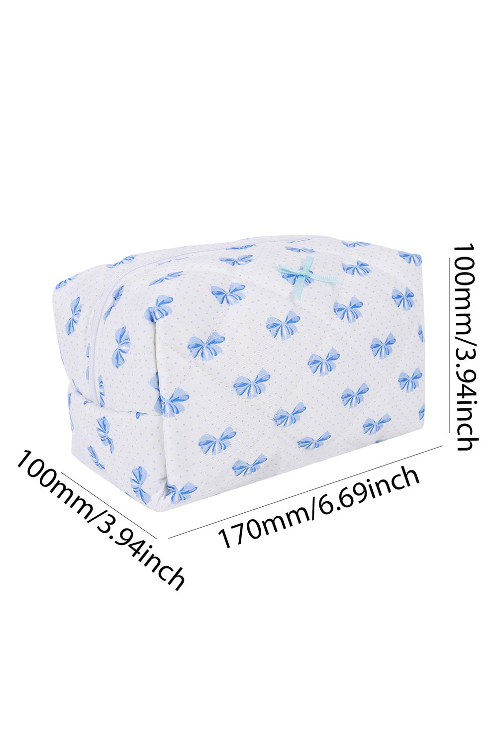 Sky Blue Bow Knot Quilted Zipper Makeup Bag Makeup Bags JT's Designer Fashion