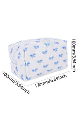 Sky Blue Bow Knot Quilted Zipper Makeup Bag Makeup Bags JT's Designer Fashion